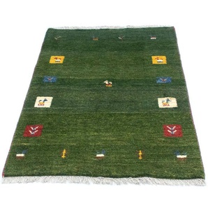 Wollteppich Gabbeh Teppich handgeknüpft grün, morgenland, rechteckig, Höhe: 14 mm, handgeknüpft