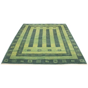Wollteppich Gabbeh Teppich handgeknüpft grün, morgenland, rechteckig, Höhe: 18 mm, handgeknüpft