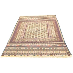 Wollteppich Kelim Afghan Teppich handgewebt beige, morgenland, rechteckig, Höhe: 4 mm, Kurzflor