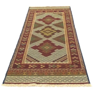 Wollteppich Kelim Afghan Teppich handgewebt beige, morgenland, rechteckig, Höhe: 4 mm, Kurzflor