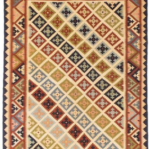 Wollteppich Kelim Fars Nomadisch Beige 204 x 129 cm, morgenland, rechteckig, Höhe: 4 mm, OrientOptik