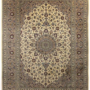 Wollteppich Keshan Medaillon Beige chiaro 352 x 250 cm, morgenland, rechteckig, Höhe: 10 mm, Unikat mit Zertifikat