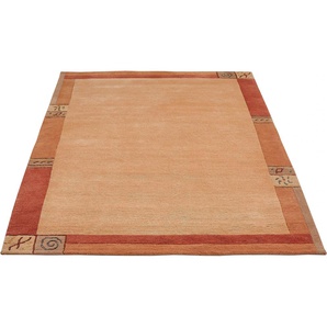 Wollteppich LUXOR LIVING India Teppiche Gr. B/L: 120 cm x 180 cm, 20 mm, 1 St., orange (terra) Designer-Teppich Knüpfteppich Schurwollteppich Teppich Esszimmerteppiche Teppiche reine Wolle, handgeknüpft, mit Bordüre, auch als Läufer