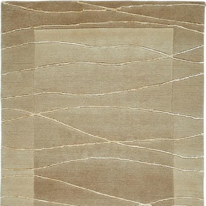 Wollteppich LUXOR LIVING Lineo Teppiche Gr. B/L: 120 cm x 180 cm, 14 mm, 1 St., beige Schurwollteppiche Nepalteppich, reine Wolle, handgeknüpft, mit Bordüre