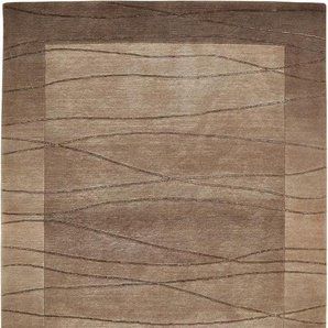 Wollteppich LUXOR LIVING Lineo Teppiche Gr. B/L: 120 cm x 180 cm, 14 mm, 1 St., braun (hellbraun) Schurwollteppiche Nepalteppich, reine Wolle, handgeknüpft, mit Bordüre