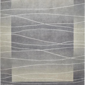 Wollteppich LUXOR LIVING Lineo Teppiche Gr. B/L: 120 cm x 180 cm, 14 mm, 1 St., silberfarben Schurwollteppiche Nepalteppich, reine Wolle, handgeknüpft, mit Bordüre