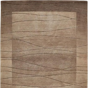Wollteppich LUXOR LIVING Lineo Teppiche Gr. B/L: 170 cm x 240 cm, 14 mm, 1 St., braun (hellbraun) Esszimmerteppiche Nepalteppich, reine Wolle, handgeknüpft, mit Bordüre
