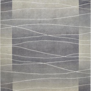Wollteppich LUXOR LIVING Lineo Teppiche Gr. B/L: 170 cm x 240 cm, 14 mm, 1 St., silberfarben Schurwollteppiche Nepalteppich, reine Wolle, handgeknüpft, mit Bordüre