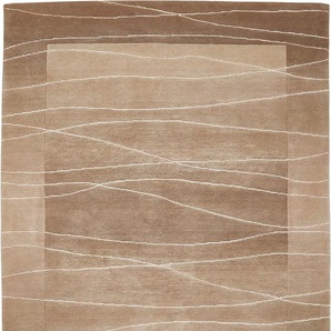 Wollteppich LUXOR LIVING Lineo Teppiche Gr. B/L: 90 cm x 160 cm, 14 mm, 1 St., beige (sand) Schurwollteppiche Nepalteppich, reine Wolle, handgeknüpft, mit Bordüre