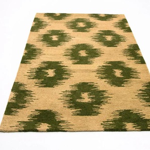 Wollteppich MORGENLAND Designer Teppich handgetuftet grün Teppiche Gr. B/L: 155 cm x 240 cm, 8 mm, 3,72 m², 1 St., grün Esszimmerteppiche Kurzflor