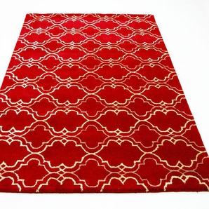Wollteppich MORGENLAND Designer Teppich handgetuftet rot Teppiche Gr. B/L: 152 cm x 240 cm, 18 mm, 3,65 m², 1 St., rot Schurwollteppiche