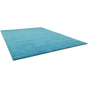 Wollteppich MORGENLAND GABBEH FEIN UNI Teppiche Gr. B/L: 140 cm x 200 cm, 18 mm, 1 St., blau (hellblau) Gabbeh-Teppiche reine Schurwolle, uni, Wohnzimmer