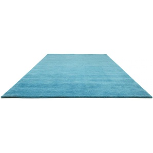 Wollteppich MORGENLAND GABBEH FEIN UNI Teppiche Gr. B/L: 170 cm x 240 cm, 18 mm, 1 St., blau (türkis) Gabbeh-Teppiche reine Schurwolle, uni, Wohnzimmer