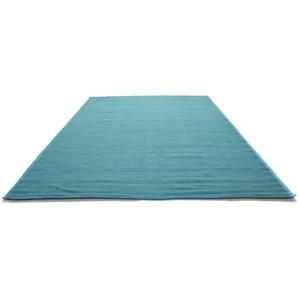 Wollteppich MORGENLAND KELIM FANCY UNI Teppiche Gr. B/L: 170 cm x 240 cm, 7 mm, 1 St., blau (türkis) Schurwollteppiche