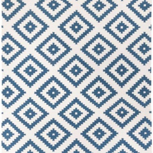 Wollteppich MORGENLAND Kelim Teppich Masal Teppiche Gr. B/L: 160 cm x 230 cm, 7 mm, 3,68 m², 1 St., blau (petrolblau) Kelimteppich Orientalische Muster