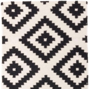 Wollteppich MORGENLAND Kelim Teppich Masal Teppiche Gr. B/L: 80 cm x 200 cm, 7 mm, 1,6 m², 1 St., schwarz (schwarz, weiß) Kelimteppich Orientalische Muster