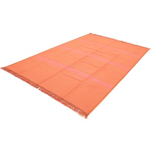 Wollteppich MORGENLAND Kelim Teppich - Trendy Veria rechteckig Teppiche Gr. B/L: 140 cm x 215 cm, 5 mm, 3,01 m², 1 St., orange Baumwollteppiche Wendeteppich
