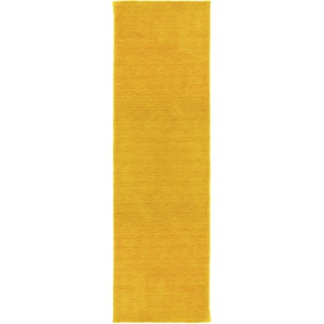 Wollteppich MORGENLAND Loribaft Teppich handgewebt gold Teppiche Gr. B/L: 80 cm x 200 cm, 8 mm, 1,6 m², 1 St., goldfarben (gold) Webteppiche Kurzflor