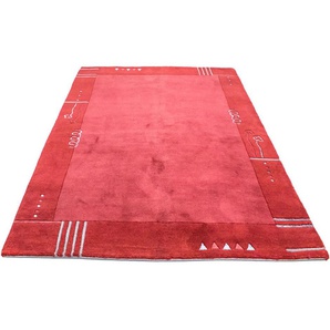 Wollteppich MORGENLAND Nepal Teppich handgeknüpft rot Teppiche Gr. B/L: 160 cm x 230 cm, 18 mm, 3,68 m², 1 St., rot Nepalteppich Nepal-Teppiche handgeknüpft