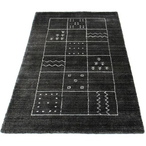 Wollteppich MORGENLAND Vintage Teppich handgeknüpft schwarz Teppiche Gr. B/L: 70 cm x 140 cm, 8 mm, 0,98 m², 1 St., schwarz Orientalische Muster Vintage Design