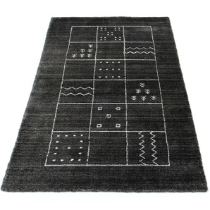 Wollteppich MORGENLAND Vintage Teppich handgeknüpft schwarz Teppiche Gr. B/L: 70 cm x 140 cm, 8 mm, 0,98 m², 1 St., schwarz Orientalische Muster