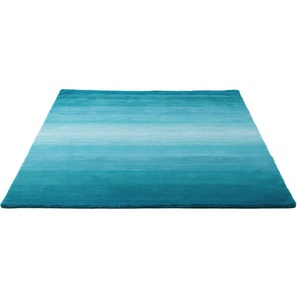 Wollteppich MY HOME Lessach Teppiche Gr. B/L: 190 cm x 290 cm, 14 mm, 1 St., blau (türkis) Esszimmerteppiche Handweb Teppich, reine Wolle, handgewebt, brillante Farben, Scandi