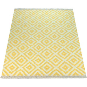 Wollteppich PACO HOME Kenitra 500 Teppiche Gr. B/L: 160 cm x 230 cm, 12 mm, 1 St., gelb (gelb, weiß) Schurwollteppiche