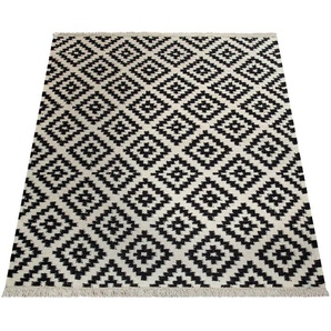 Wollteppich PACO HOME Kenitra 500 Teppiche Gr. B/L: 160 cm x 230 cm, 12 mm, 1 St., schwarz (schwarz, weiß) Schurwollteppiche