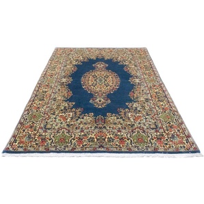 Wollteppich Rafsanjan Teppich handgeknüpft hellblau, morgenland, rechteckig, Höhe: 7 mm