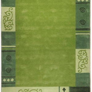 Wollteppich THEKO Ambadi Teppiche Gr. B/L: 190 cm x 290 cm, 14 mm, 1 St., grün Schurwollteppiche reine Schurwolle, handgetuftet, mit Bordüre, modern