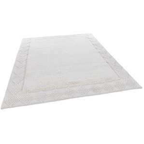 Wollteppich THEKO Bergen - 630 Teppiche Gr. B/L: 90 cm x 160 cm, 5 mm, 1 St., weiß (wollweiß) Esszimmerteppiche Handweb Teppich, reine Wolle, handgewebt, Scandi Design, mit Bordüre