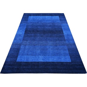 Wollteppich THEKO Gabbeh Super Teppiche Gr. B/L: 200 cm x 200 cm, 9 mm, 1 St., blau (dunkelblau) Gabbeh-Teppiche Handweb Teppich, reine Schurwolle, handgewebt, mit Bordüre, Wohnzimmer