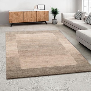 Wollteppich THEKO Gabbeh Super Teppiche Gr. B/L: 300 cm x 400 cm, 9 mm, 1 St., braun Gabbeh-Teppiche Handweb Teppich, reine Schurwolle, handgewebt, mit Bordüre, Wohnzimmer