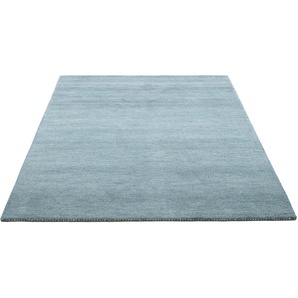 Wollteppich THEKO Gabbeh Uni, Handweb Teppich, meliert, reine Schurwolle, handgewebt Teppiche Gr. B/L: 160 cm x 230 cm, 14 mm, 1 St., blau (hellblau, grau) Schurwollteppiche