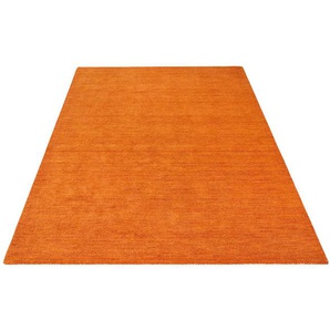 Wollteppich THEKO Gabbeh Uni, Handweb Teppich, meliert, reine Schurwolle, handgewebt Teppiche Gr. B/L: 200 cm x 200 cm, 14 mm, 1 St., orange (terra) Schurwollteppiche