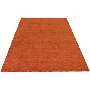 Wollteppich THEKO Gabbeh Uni, Handweb Teppich, meliert, reine Schurwolle, handgewebt Teppiche Gr. B/L: 300 cm x 400 cm, 14 mm, 1 St., orange (rostorange) Schurwollteppiche