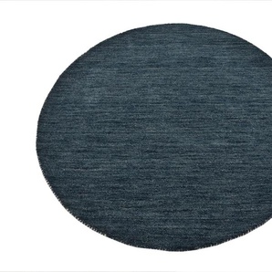 Wollteppich THEKO Gabbeh Uni, Handweb Teppich, meliert, reine Schurwolle, handgewebt Teppiche Gr. Ø 190 cm, 14 mm, 1 St., grau (grau, blau) Schurwollteppiche