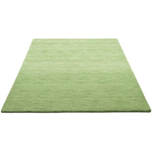 Wollteppich THEKO Gabbeh Uni, Handweb Teppich, meliert, reine Schurwolle, handgewebt Teppiche Gr. B/L: 120 cm x 180 cm, 14 mm, 1 St., grün Schurwollteppiche