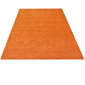 Wollteppich THEKO Gabbeh Uni Teppiche Gr. B/L: 200 cm x 200 cm, 15 mm, 1 St., orange (terra) Esszimmerteppiche Handweb Teppich, meliert, reine Schurwolle, handgewebt, Wohnzimmer