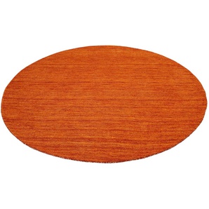 Wollteppich THEKO Gabbeh Uni Teppiche Gr. L: 190 cm Ø 190 cm, 15 mm, 1 St., orange (terra) Esszimmerteppiche Handweb Teppich, reine Wolle, handgewebt, elegant meliertes Garn