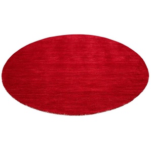 Wollteppich THEKO Gabbeh Uni Teppiche Gr. L: 190 cm Ø 190 cm, 15 mm, 1 St., rot Esszimmerteppiche Handweb Teppich, reine Wolle, handgewebt, elegant meliertes Garn
