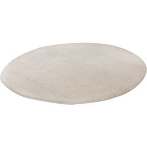 Wollteppich THEKO Hadj Uni Teppiche Gr. Ø 200 cm, 25 mm, 1 St., beige (natur weiß) Berber-Teppiche echter Berber Teppich, reine Wolle, handgeknüpft