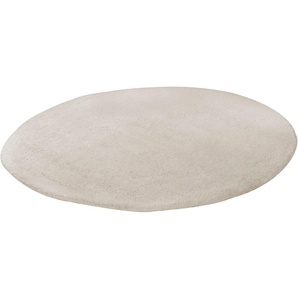 Wollteppich THEKO Hadj Uni Teppiche Gr. Ø 200 cm, 25 mm, 1 St., beige (natur weiß) Berber-Teppiche echter Berber Teppich, reine Wolle, handgeknüpft