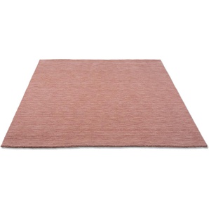 Wollteppich THEKO Holi Teppiche Gr. B/L: 140 cm x 200 cm, 13 mm, 1 St., rosa (rosé) Esszimmerteppiche Uni-Farben, leicht meliert, reine Wolle, handgewebt mit Knüpfoptik