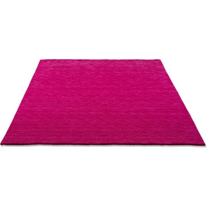 Wollteppich THEKO Holi Teppiche Gr. B/L: 70 cm x 140 cm, 13 mm, 1 St., pink Esszimmerteppiche Uni-Farben, leicht meliert, reine Wolle, handgewebt mit Knüpfoptik