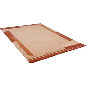 Wollteppich THEKO Kailash 110 Teppiche Gr. B/L: 60 cm x 90 cm, 20 mm, 1 St., orange (terra) Schurwollteppiche reine Wolle, handgeknüpft, mit Bordüre