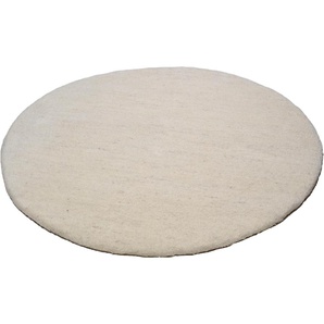 Wollteppich THEKO Maloronga Uni Teppiche Gr. Ø 150 cm, 24 mm, 1 St., beige Berber-Teppiche echter Berber Teppich, reine Wolle, handgeknüpft
