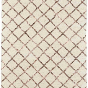 Wollteppich THEKO MARMOUCHA 05 Teppiche Gr. B/L: 140 cm x 200 cm, 24 mm, 1 St., braun (braun, weiß) Schurwollteppiche reine Wolle, Rauten Design, mit Fransen