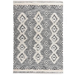 Wollteppich THEKO Mora - 14019 Teppiche Gr. B/L: 170 cm x 240 cm, 10 mm, 1 St., schwarz (schwarz, weiß) Fransenteppich Schurwollteppiche