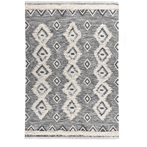 Wollteppich THEKO Mora - 14019 Teppiche Gr. B/L: 90 cm x 160 cm, 10 mm, 1 St., schwarz (schwarz, weiß) Fransenteppich Schurwollteppiche